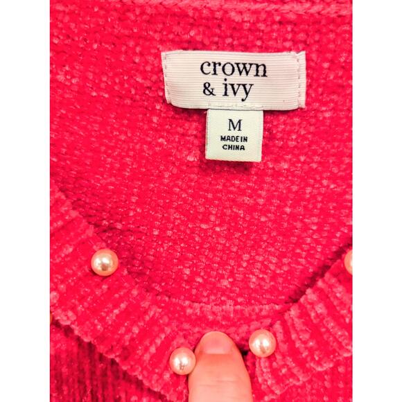 Women's Crown and Ivy Medium Hot Pink Sweater with Pearls - Picture 3 of 4